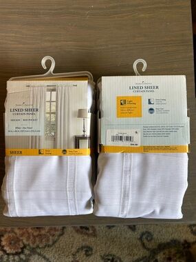 NWT 2 White Lined Sheer Curtain Panel